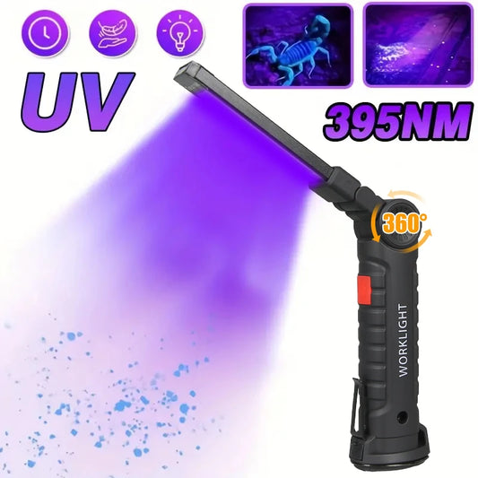 395nm LED UV Flashlight USB Rechargeable Foldable Lamp with Magnet