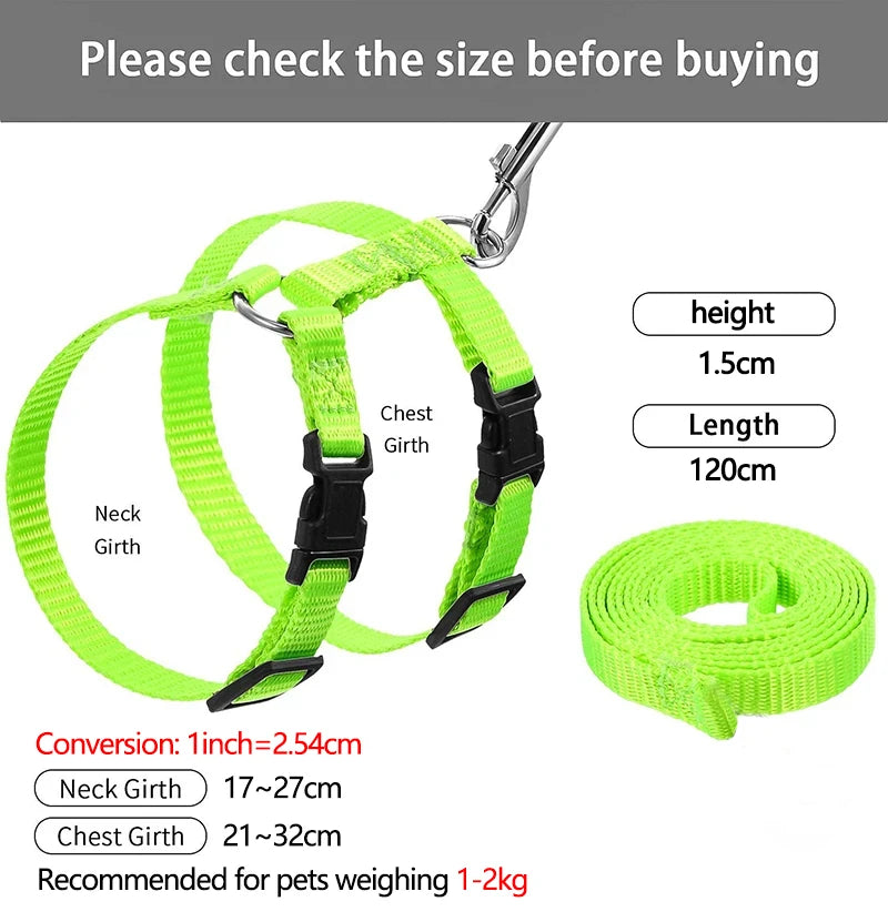 Rabbit Cat Harness and Leash Set Adjustable Pet Lead Leash for Small