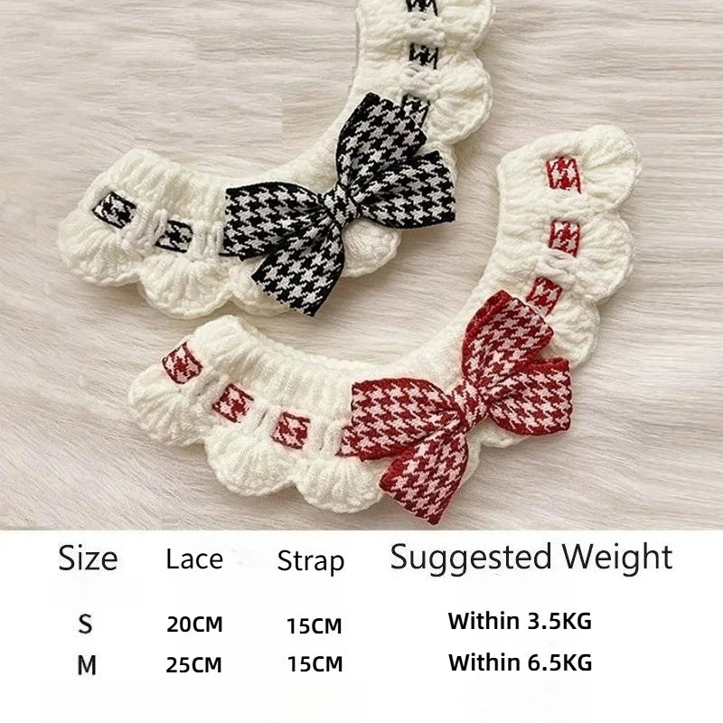 Red and Black Checkered Houndstooth Pet Collar Bib Water Towel Knitted