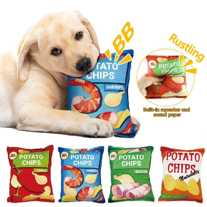 Funny Dog Toys Crisps Plush Filled Pets Squeaky Chew Toy