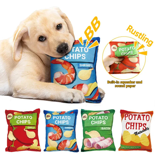 Funny Dog Toys Crisps Plush Filled Pets Squeaky Chew Toy