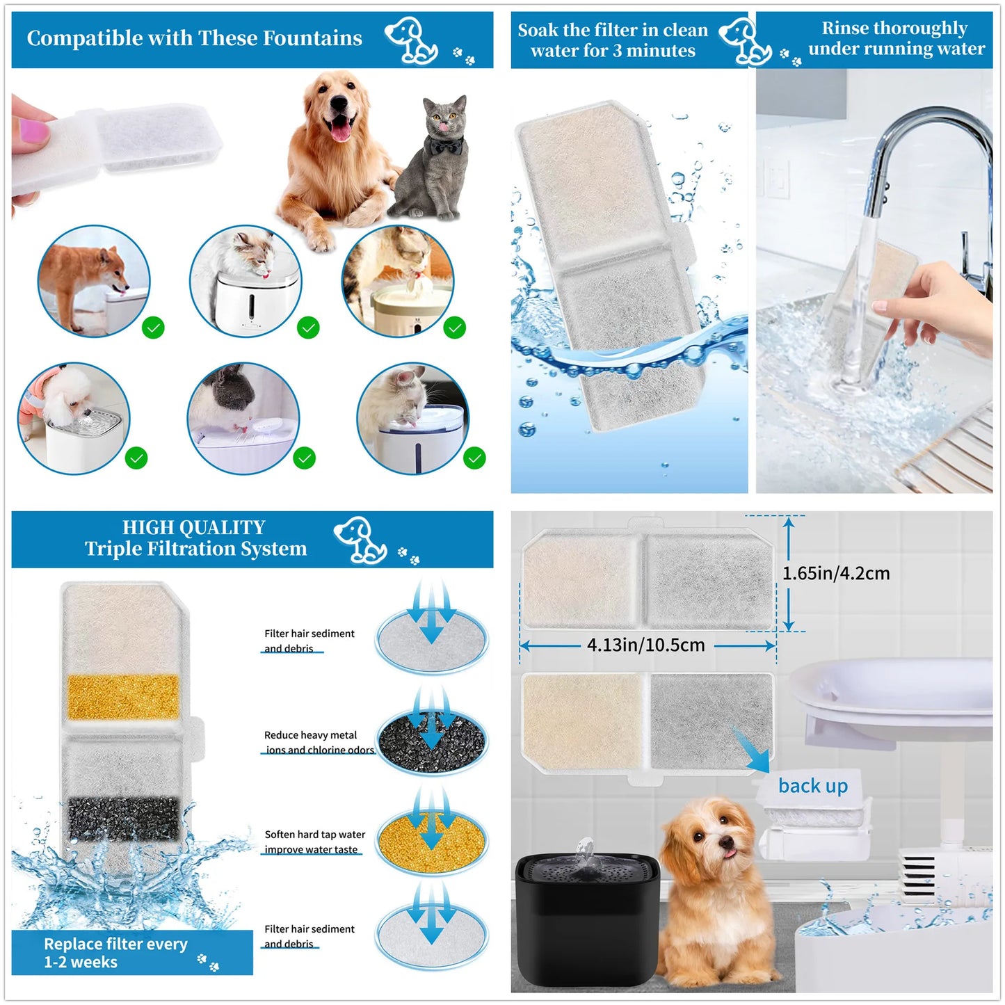 Pack of 8/12 Pet Water Fountain Filters Cat Dog Replacement Activated