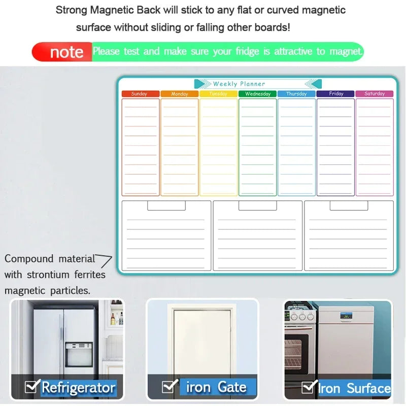 A3 Size Magnetic Weekly &monthly Planner：Spanish, French, English.Dry