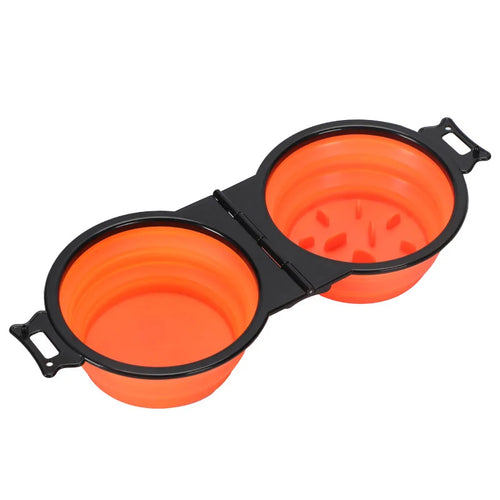 1-piece 2-in-1 Foldable Dual Bowl Feeding Bowl Portable Outdoor Travel
