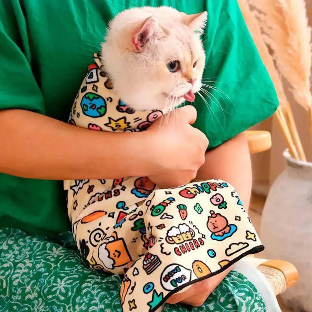 Cat Grooming Wrap Self-Adherent Cat Swaddle Burrito Wrap Anti-Bite