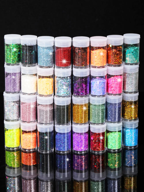 32 Pots Chunky Holographic Glitter,  Reflective Body Glitter for Eyes