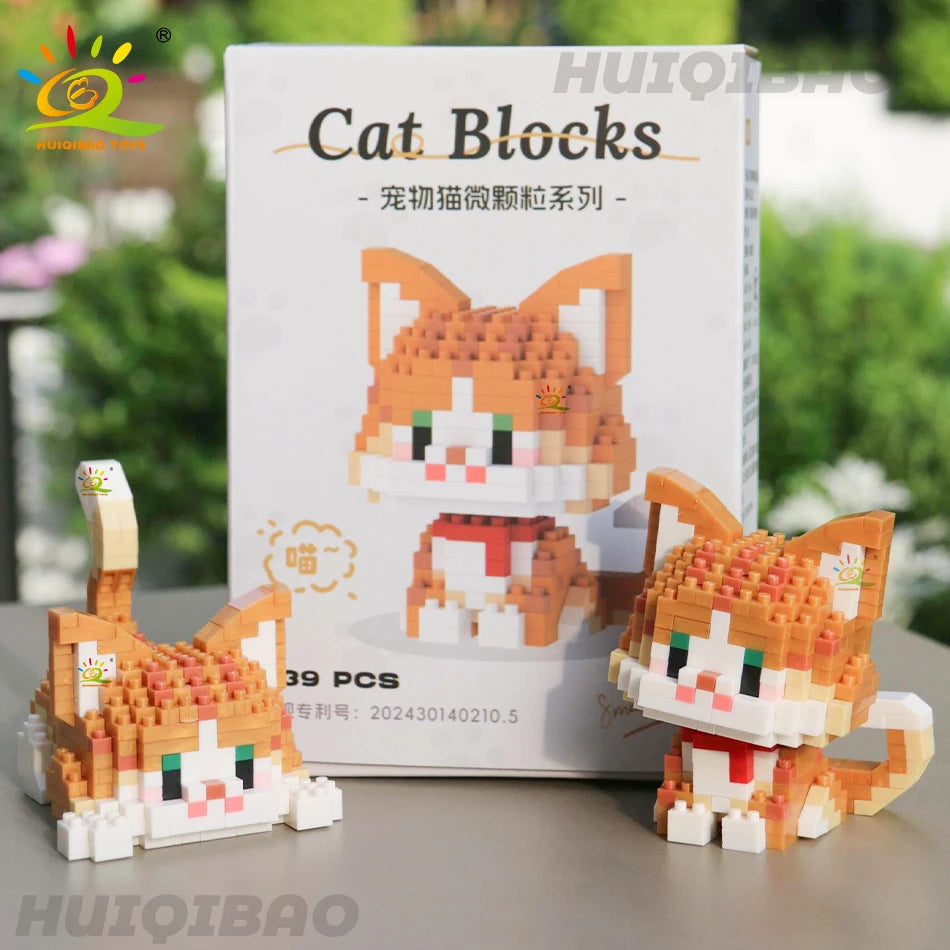HUIQIBAO Cute Cat Micro Model Building Block Kids Mini Pets City