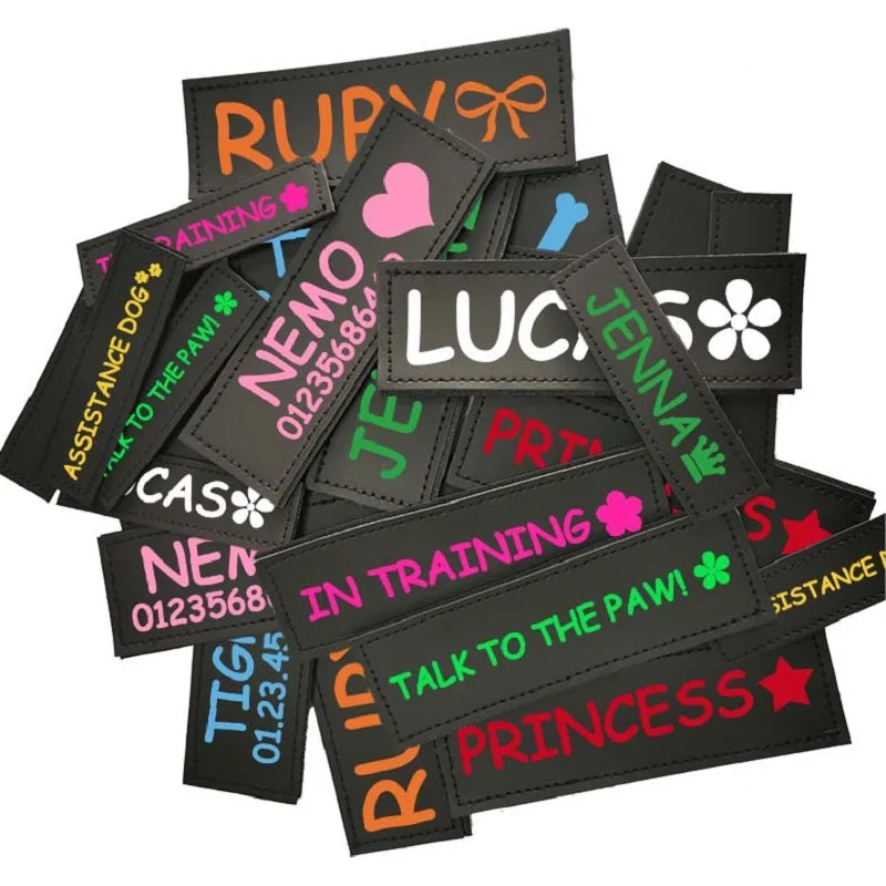 2 PCS Personalized Dog Name Labels Colorful Pattern Pet Harness Custom