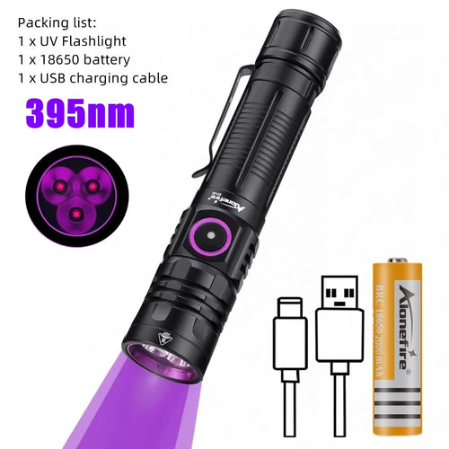 3x365nm/395nm UV LED Flashlight High power Blacklight USB Rechargeable