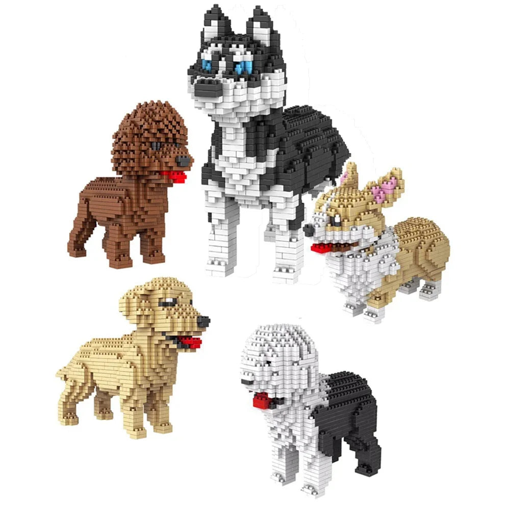 KNEW BUILT Dachshund Dog Model Mini Building Block Toy Set 9 Style for