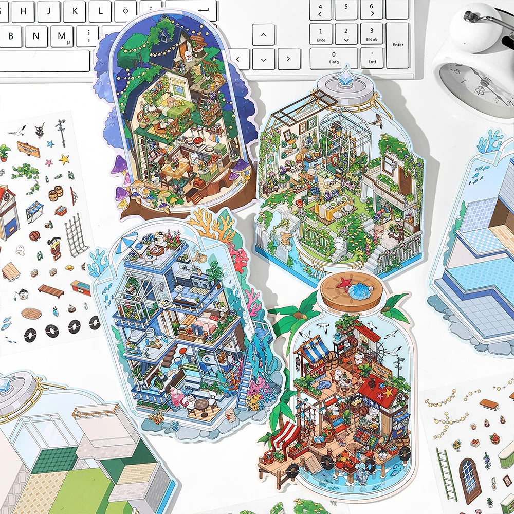 Kawaii  Deep Sea Home  3D DIY Landscape Sticker Pocket Cabin Scene