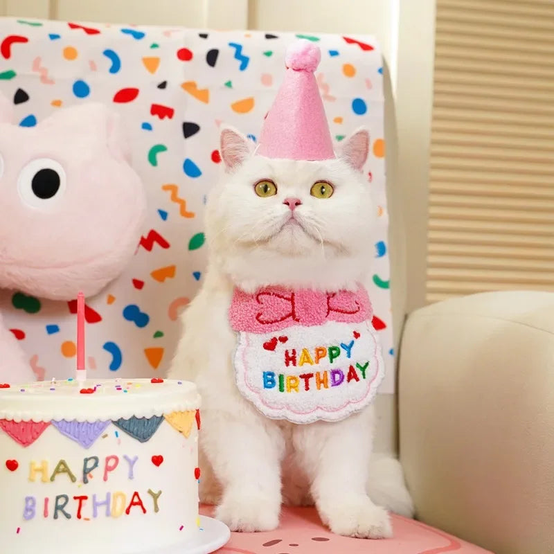 Adorable Dog Cat Puppy Birthday Hat & Bandana Set Cat Dog Accessories