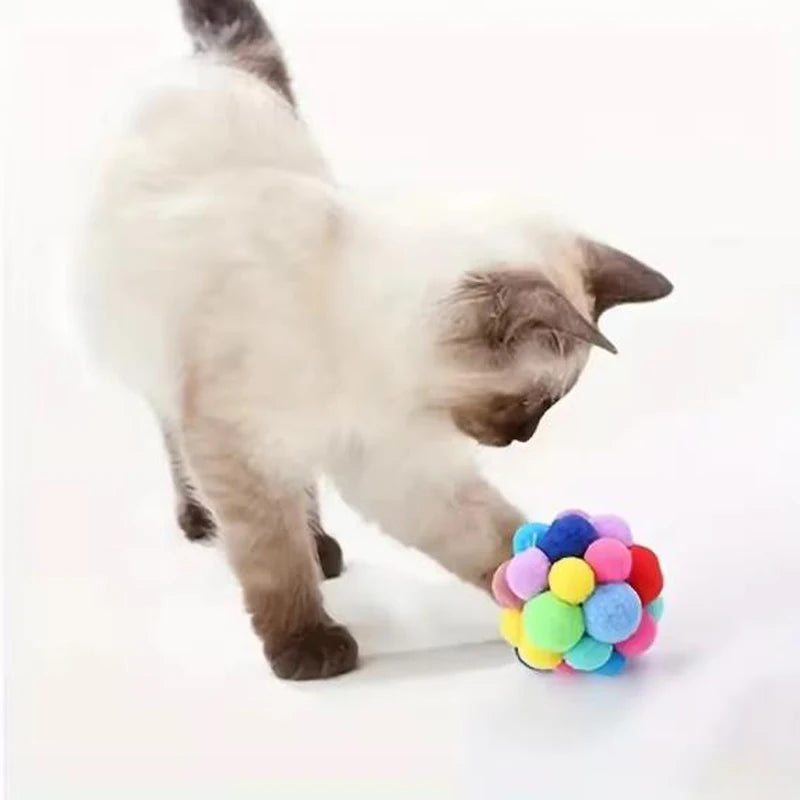 Cat Toys Pet Toy Cat Plush Ball Toys Pet Bouncy Bell Ball Toy Colorful