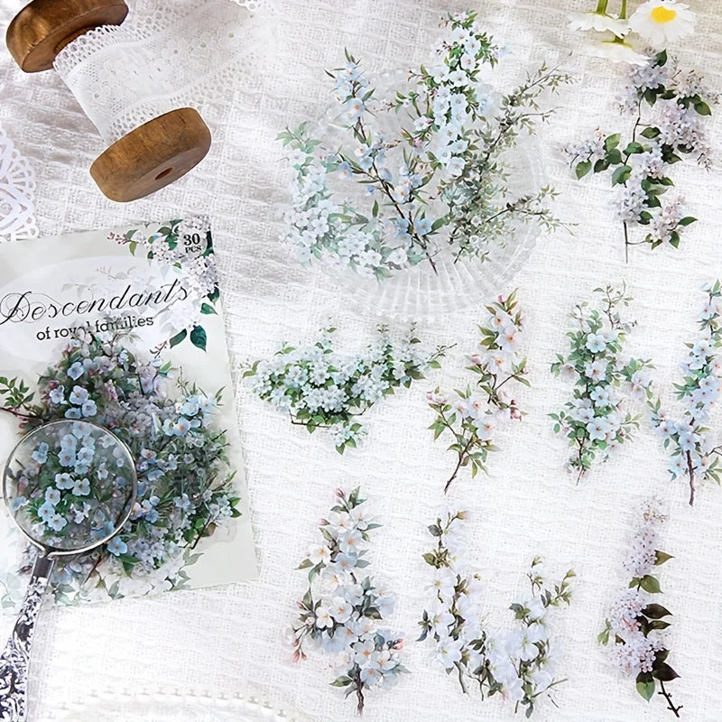 30 Pcs/Pack Vintage plant flowers PET waterproof sticker for DIY