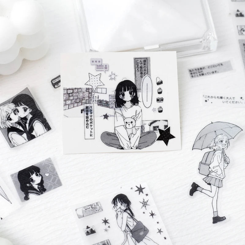 2m/roll Kawaii Japanese black and white manga style PET die-cut tape