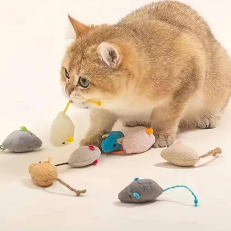 Hot 3/7PCS Interactive Plush Rat And Cat Toys With Durable Linen