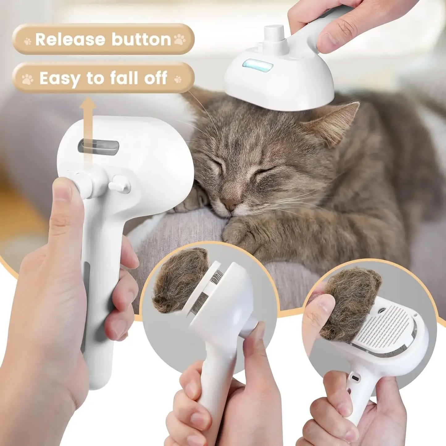 Upgraded Pet Spray Grooming Comb Steamy Floating Hair Removal Cleaning