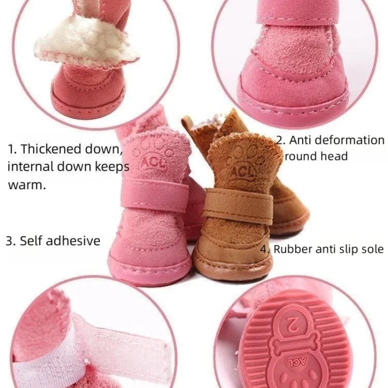 4Pcs Pet Snow Boots Thickened Plush Warm Cotton Non-slip Shoes Small