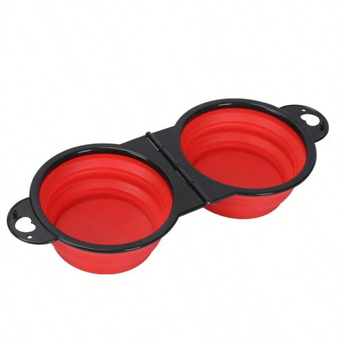 1-piece 2-in-1 Foldable Dual Bowl Feeding Bowl Portable Outdoor Travel