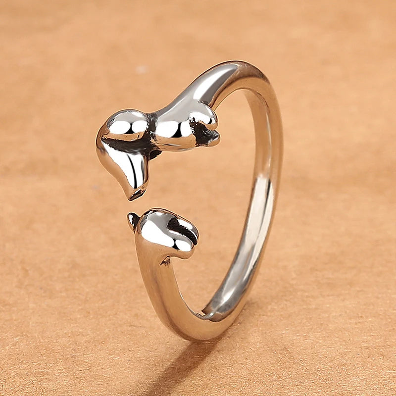 Cute Dachshund Dog Thai Silver Adjustable Rings Original Open Sausage
