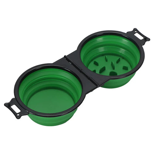 1-piece 2-in-1 Foldable Dual Bowl Feeding Bowl Portable Outdoor Travel