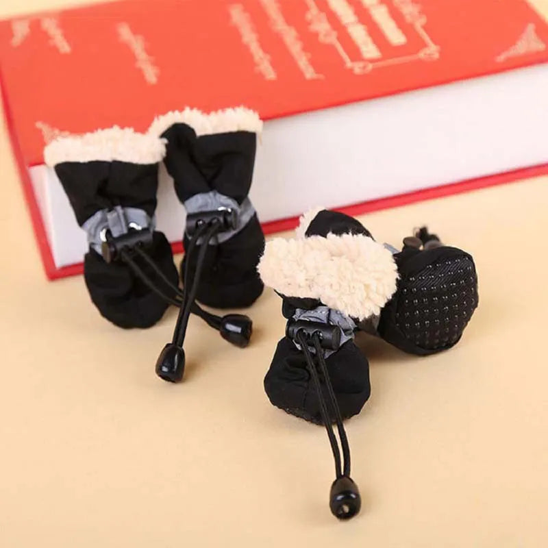 4pcs Antiskid Puppy Shoes Pet Protection Soft-soled Pet Shoes Winter