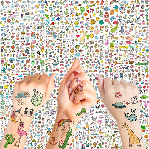 60 Sheets 1000+ Patterns Cute Cartoon Temporary Tattoos Animals Zoo
