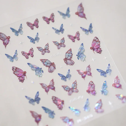 1Pcs 5D Embossed Aurora Butterfly Nail Art Stickers Self Adhesive