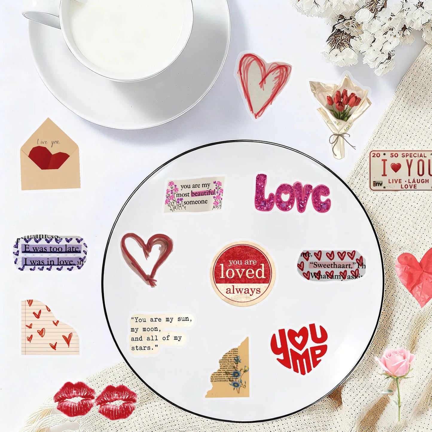 50PCS Love Valentine's Day English PET Sticker Cute Graffiti DIY