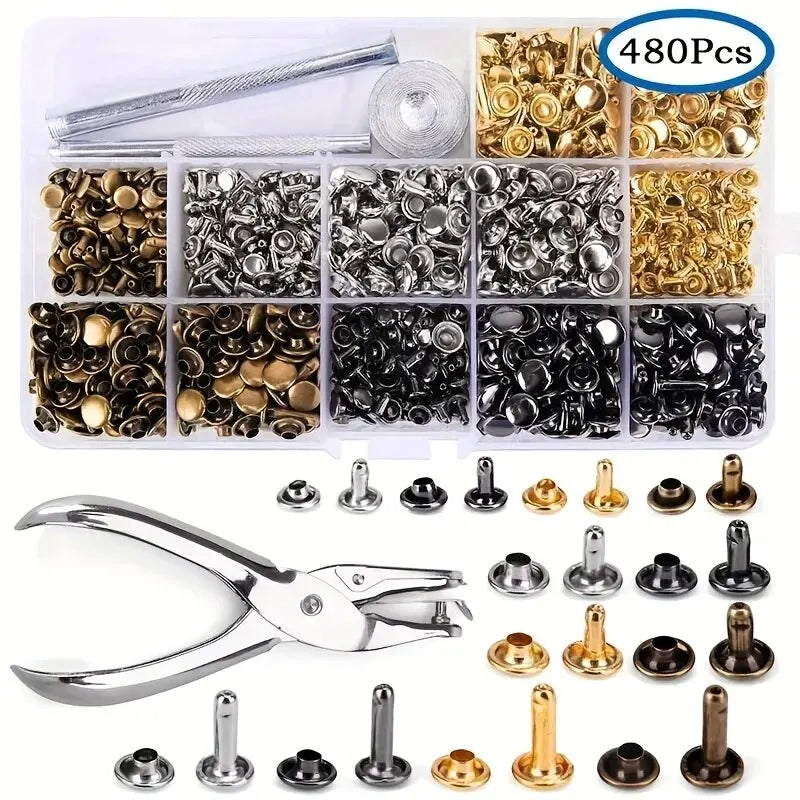 Metal Double Cap Rivets Studs Round Rivet for DIY Leather Craft Bag