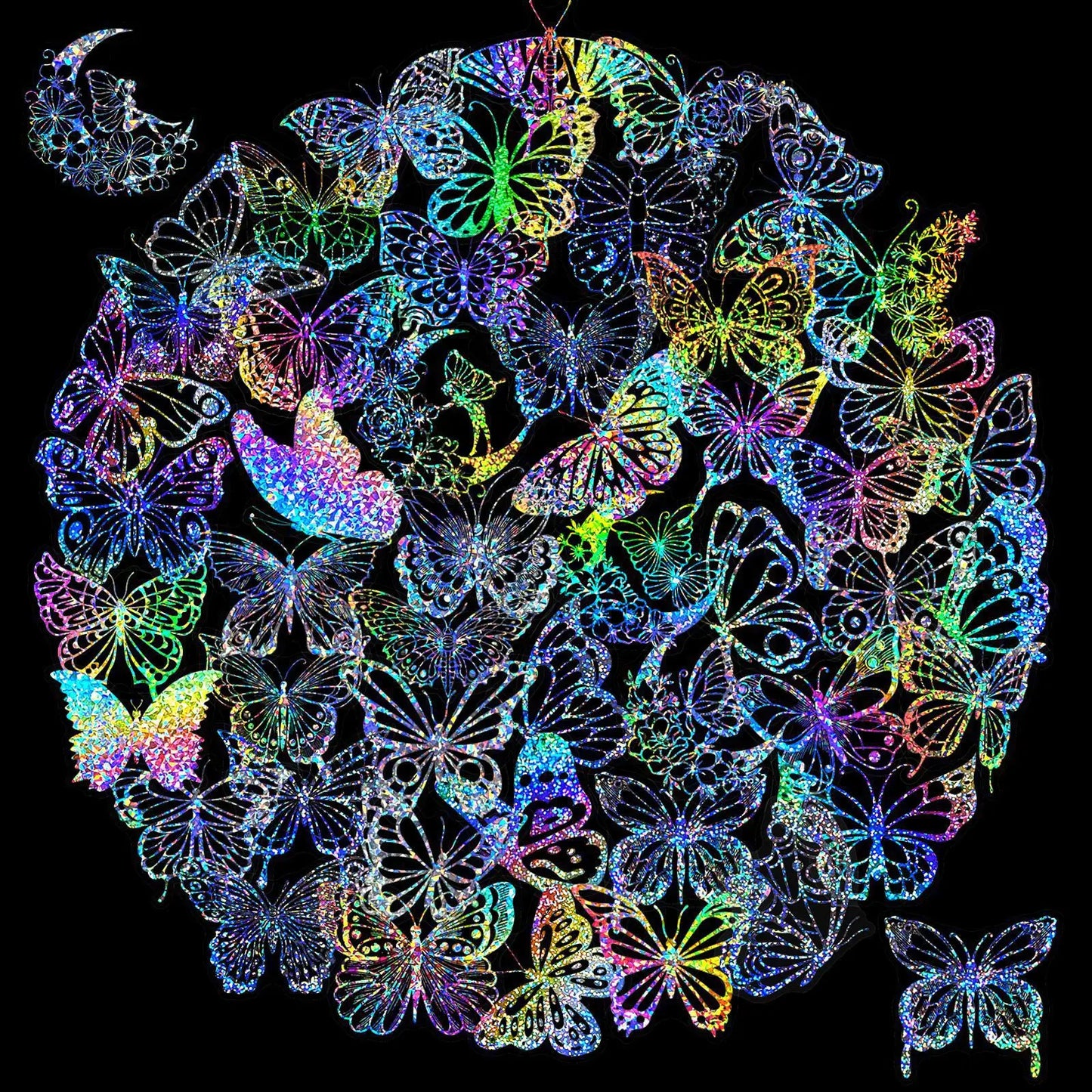 100 PCS/PACK Transparent Butterfly Laser Stickers Holographic Stickers