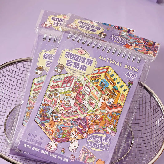 40pcs 3D Mini Diorama Sticker Book , Quiet Book Crafts with Miniature