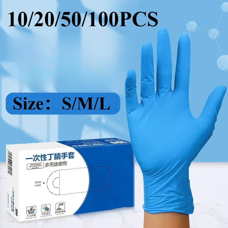 10/20/50/100PCS Blue Nitrile Gloves Disposable Waterproof Blue Gloves