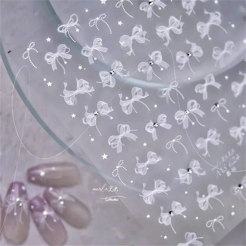 1Sheet Luxury Crystal diamond Nail Charms Stickers Lace Bow Self