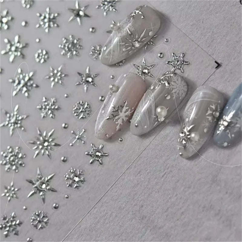 5D Laser Winter Snowflake Christmas Shiny Rhinestone Embossed Relief