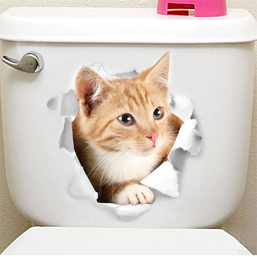 Vivid 3d Hole Funny Cat Dog Toilet Stickers Diy Wc Washroom Home