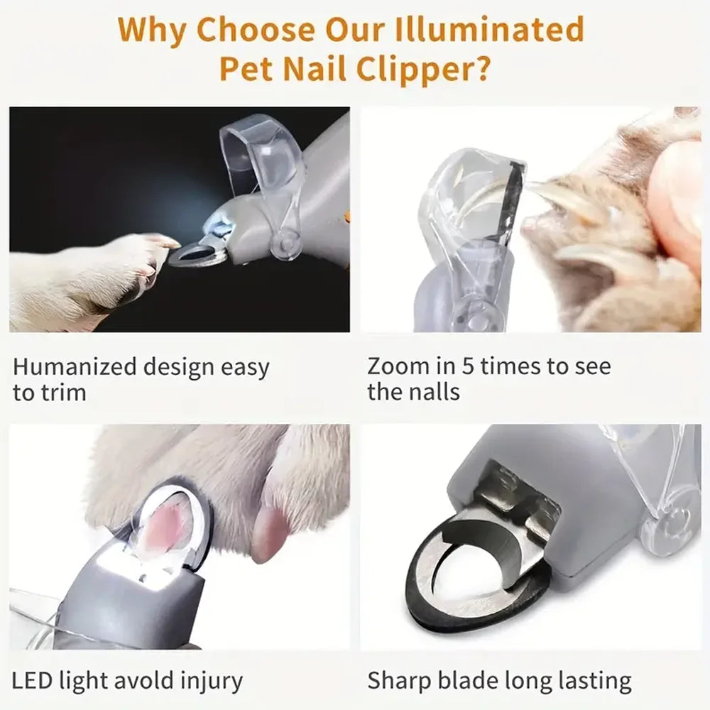 LED Light Pet Nail Clippers - Great for Trimming Cat and Dog Nails and