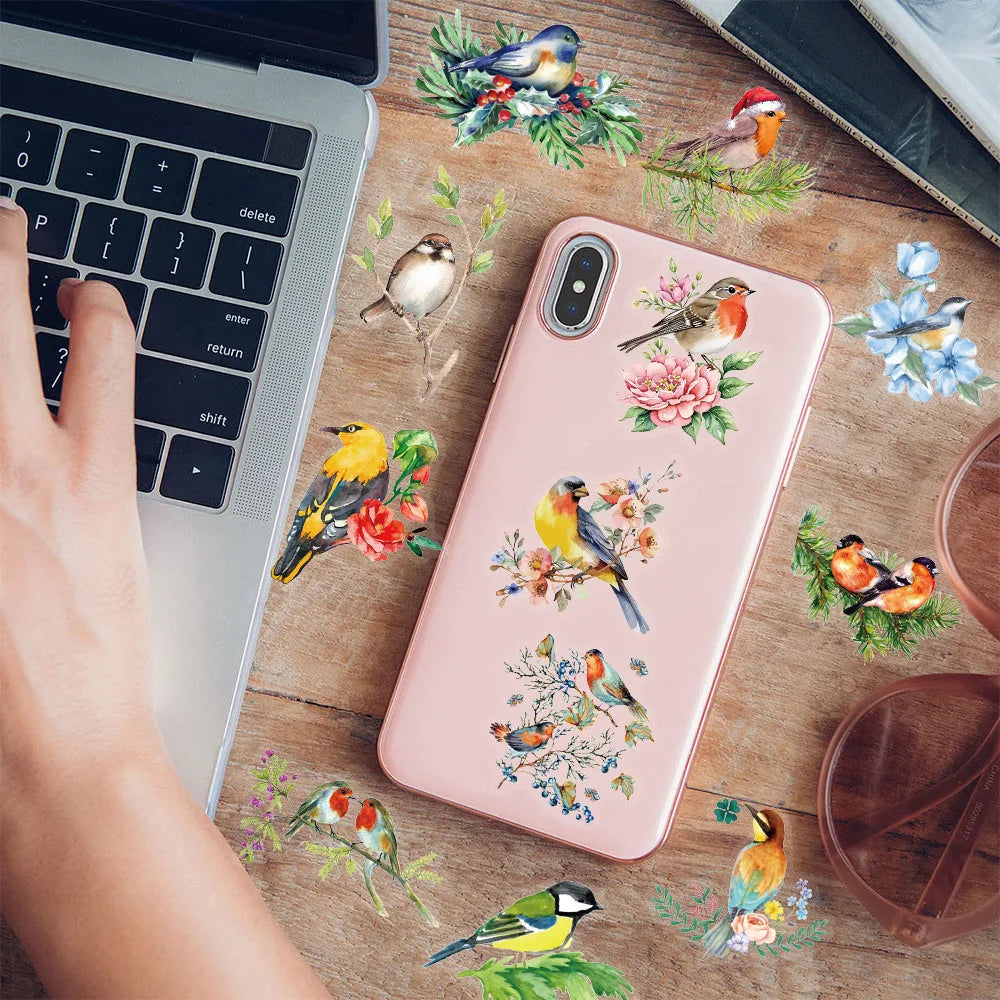 50PCS Water Splash Watercolor Bird Sticker Pack Waterproof Transparent