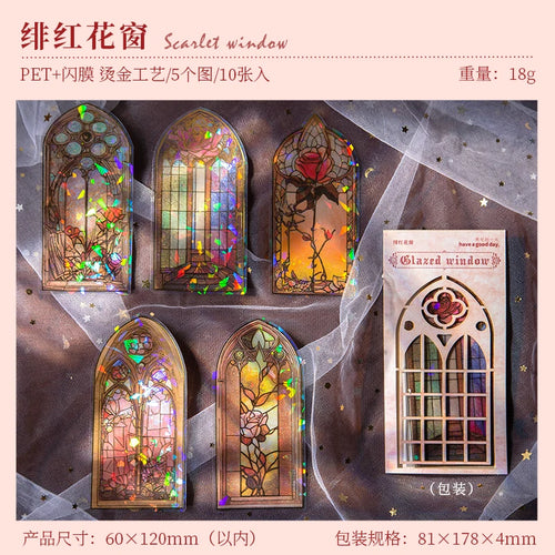 JIANQI 10pcs/pack Flowers Window Stickers Gold Foil Decor Junk Journal