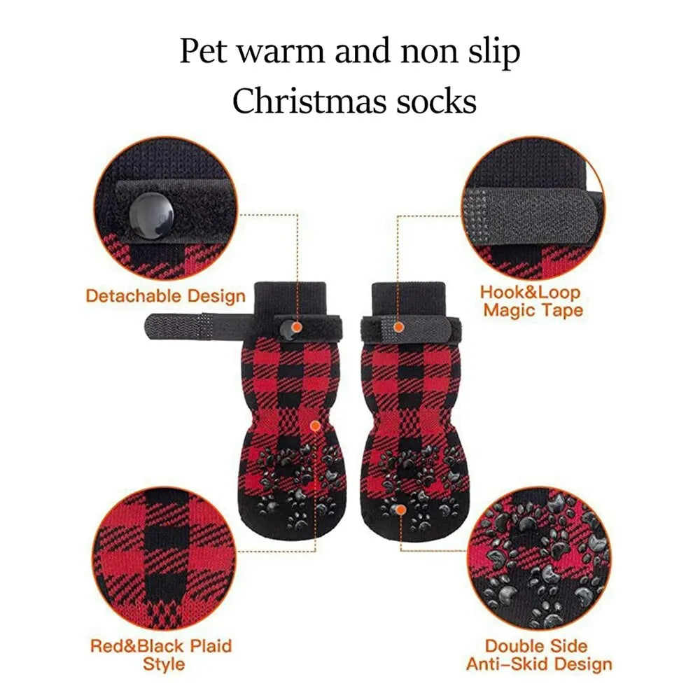 4PCS Pet Stocking Christmas Dog Stocking Thermal Strap With Non-slip
