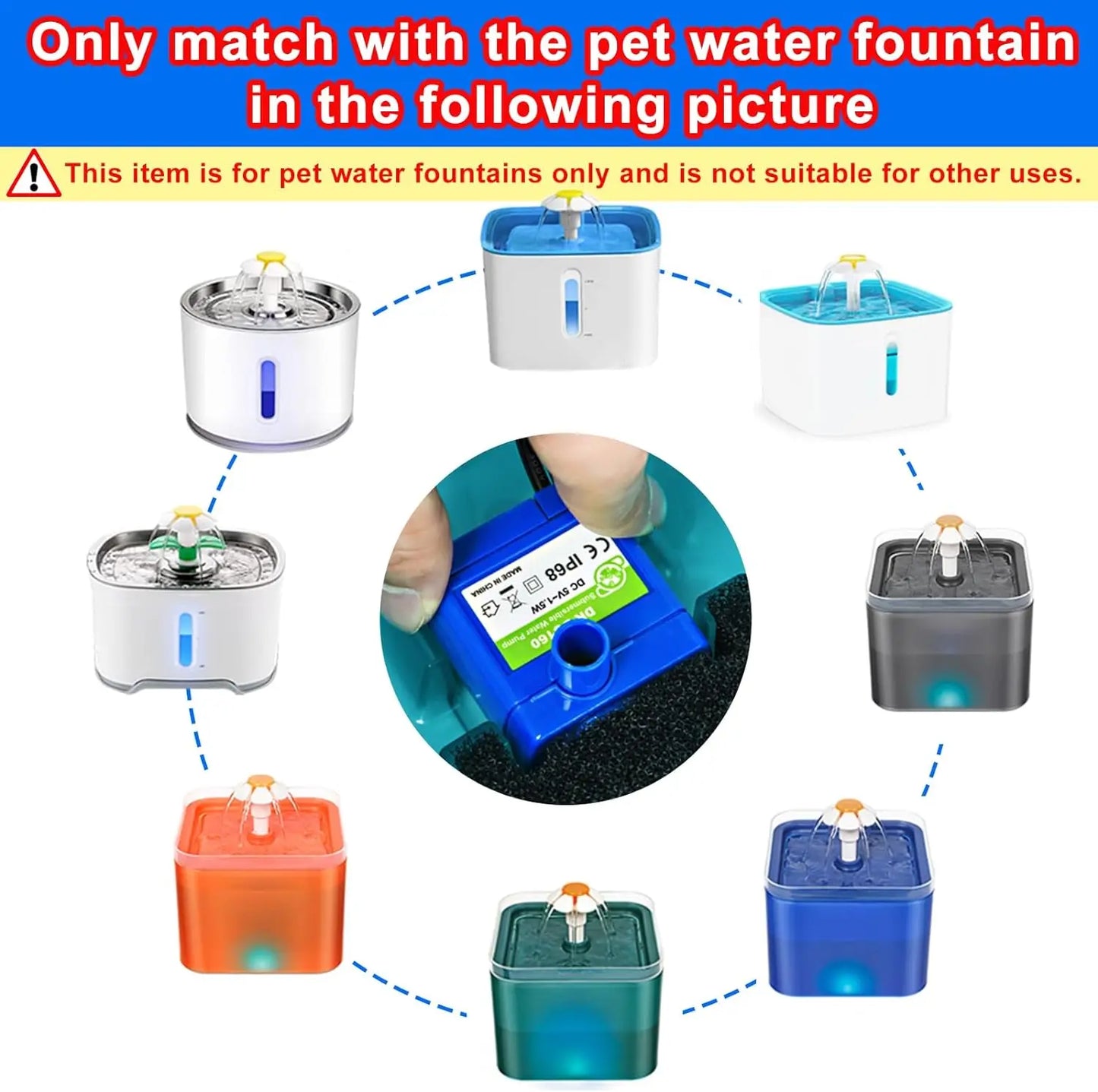 Water Pump LED Light Pet Cat Water Fountain Motor Replacement for Cat