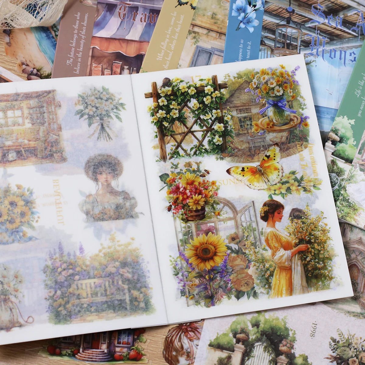 Journamm 10sheets Vintage PET Stickers Washi Paper Stickers DIY