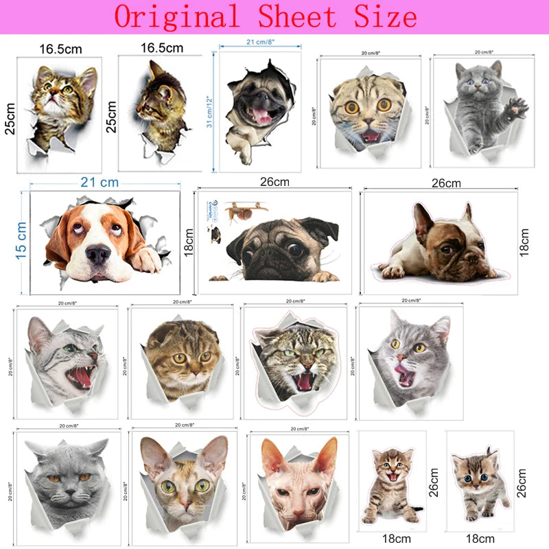 Vivid 3d Hole Funny Cat Dog Toilet Stickers Diy Wc Washroom Home