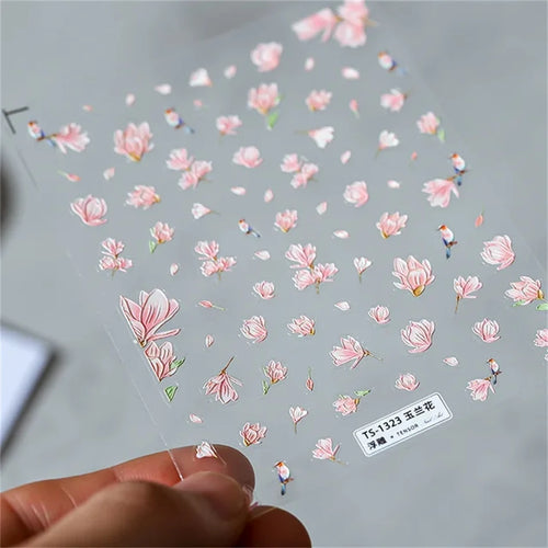 Japanese Vintage Red & Blue Rose Flower Laser Gold Silver Nail