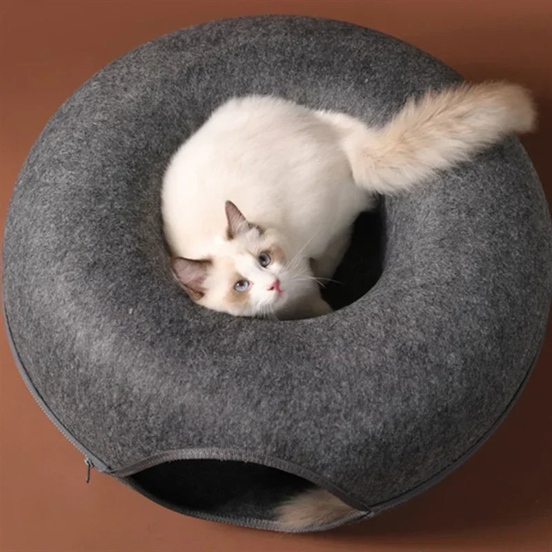 Felt Donut Bed for Cats House With Breather Hole Dog Bed Interactive