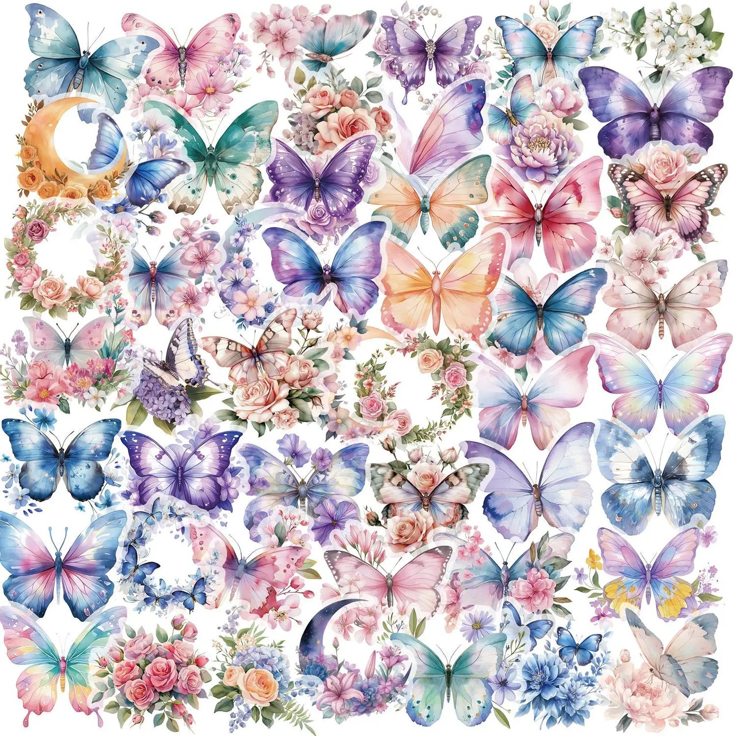 50Pcs Colorful Butterfly Sticker Pack Waterproof Transparent PET