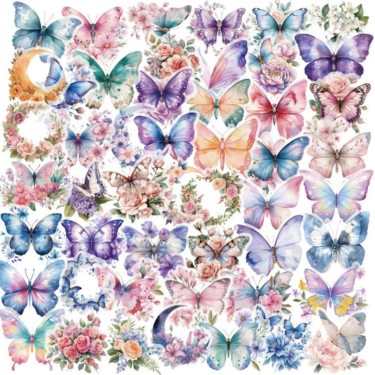 50Pcs Colorful Butterfly Sticker Pack Waterproof Transparent PET