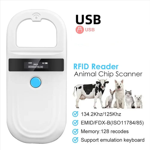 5YOA Handheld 134.2Khz Animal RFID Reader Pet Cat Dog Micro-Type Chip