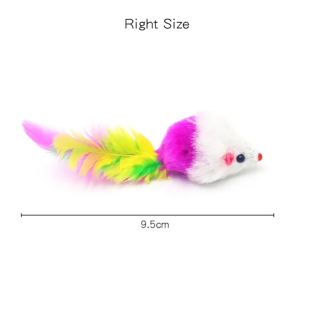 Pet Cat Toys Rabbit Fur False Mouse  Feather Rainbow Mouse Toy  Funny