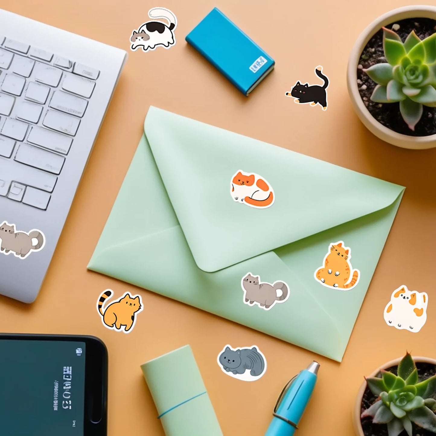 500Pcs/Roll Cute Pet Mimi Cats Stickers 2.5cm/1.0'' 16 Designs Decals
